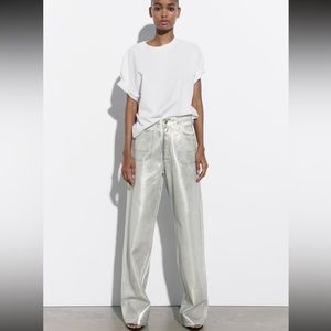 Zara silver wide leg jeans